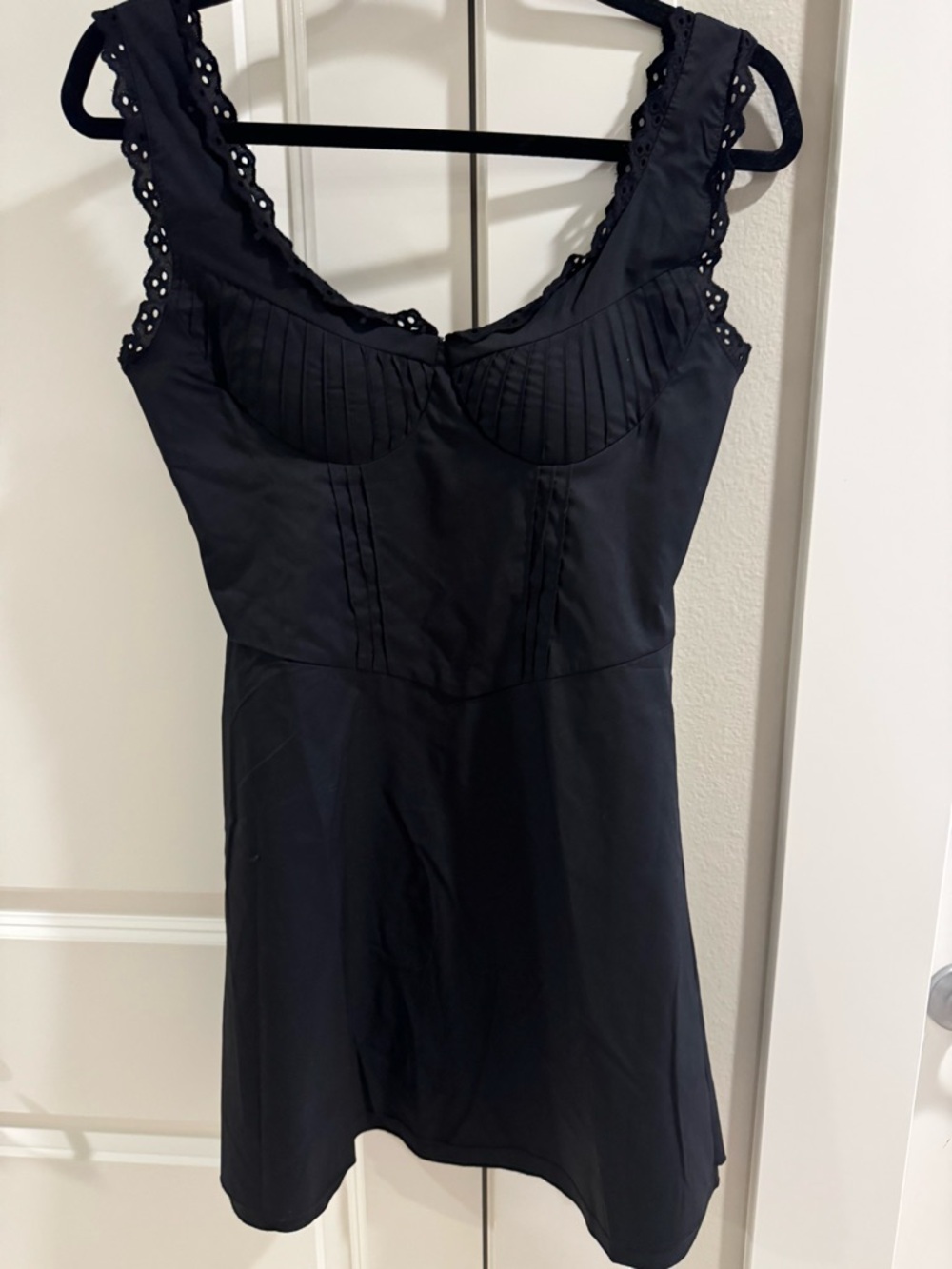 Black Mini Dress with Eyelet Straps - Women